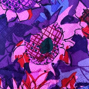 Ken Scott Silk Scarf Vintage Eclectic Surrealism Florals Pink Purple Black Retro